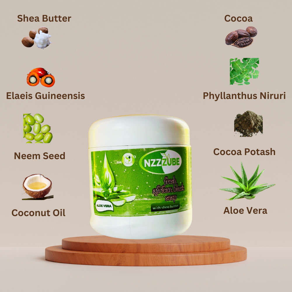 Fresh African Black Soap with Aloe Vera- 500g- 100% Natural