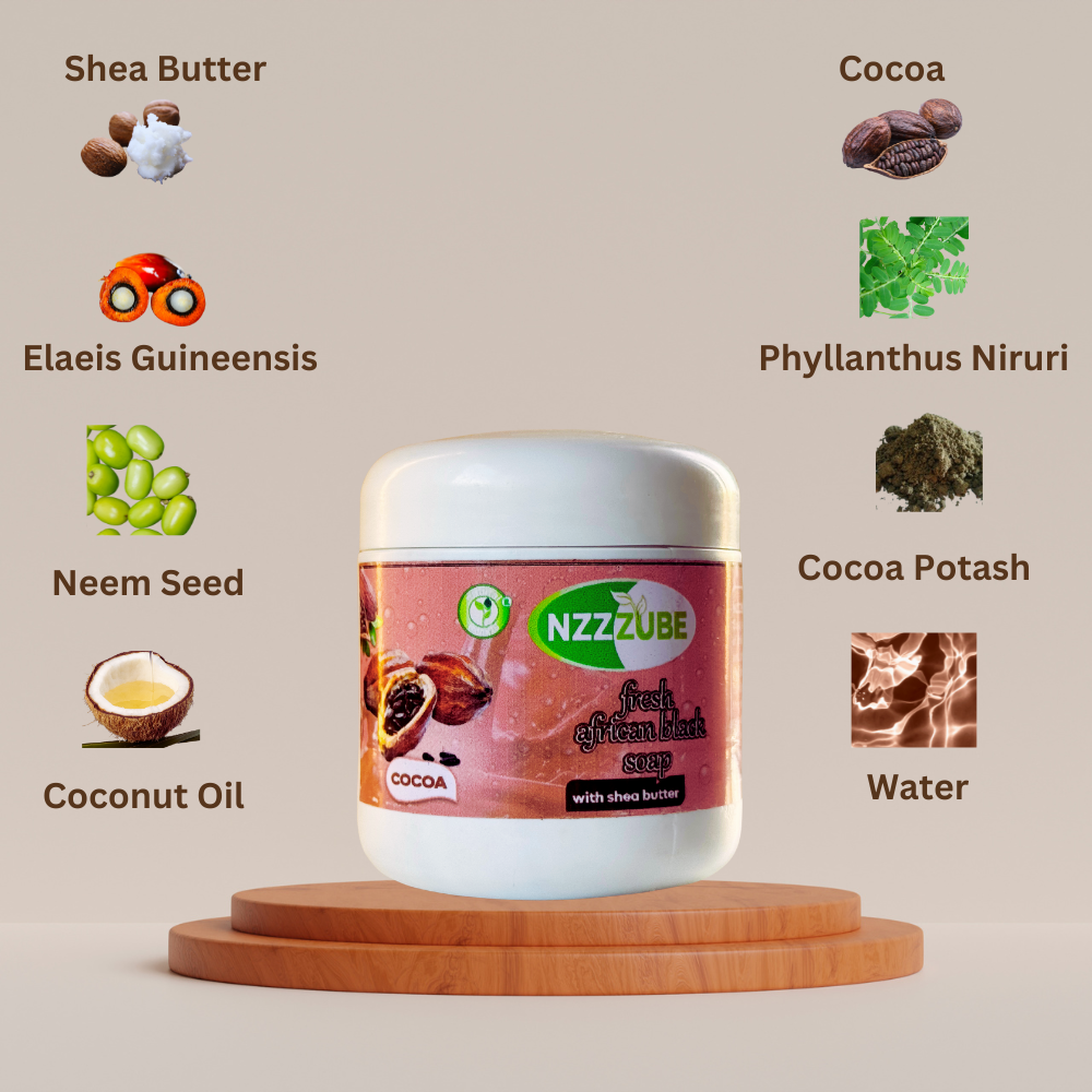 Fresh African Black Soap with Cocoa- 500g- 100% Natural